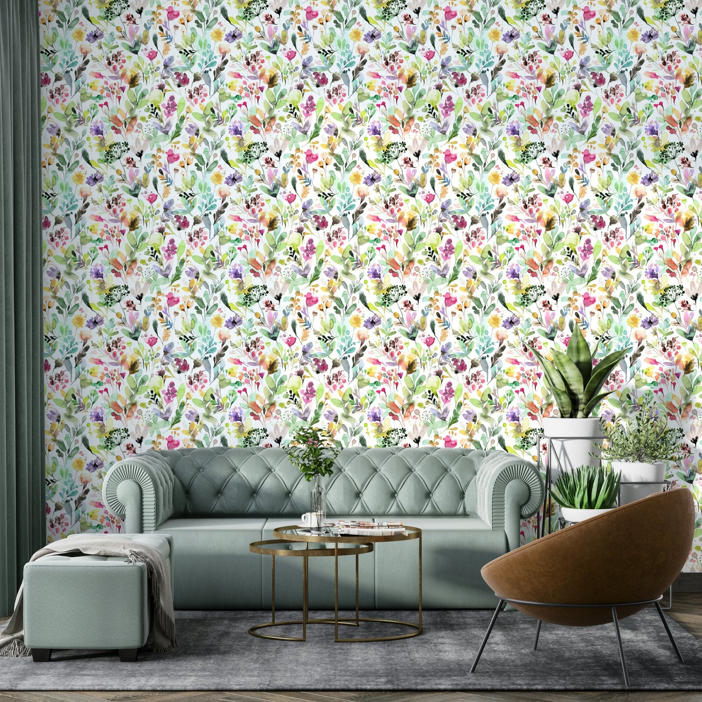 Artsy floral wallpaper in wild natural scenery

