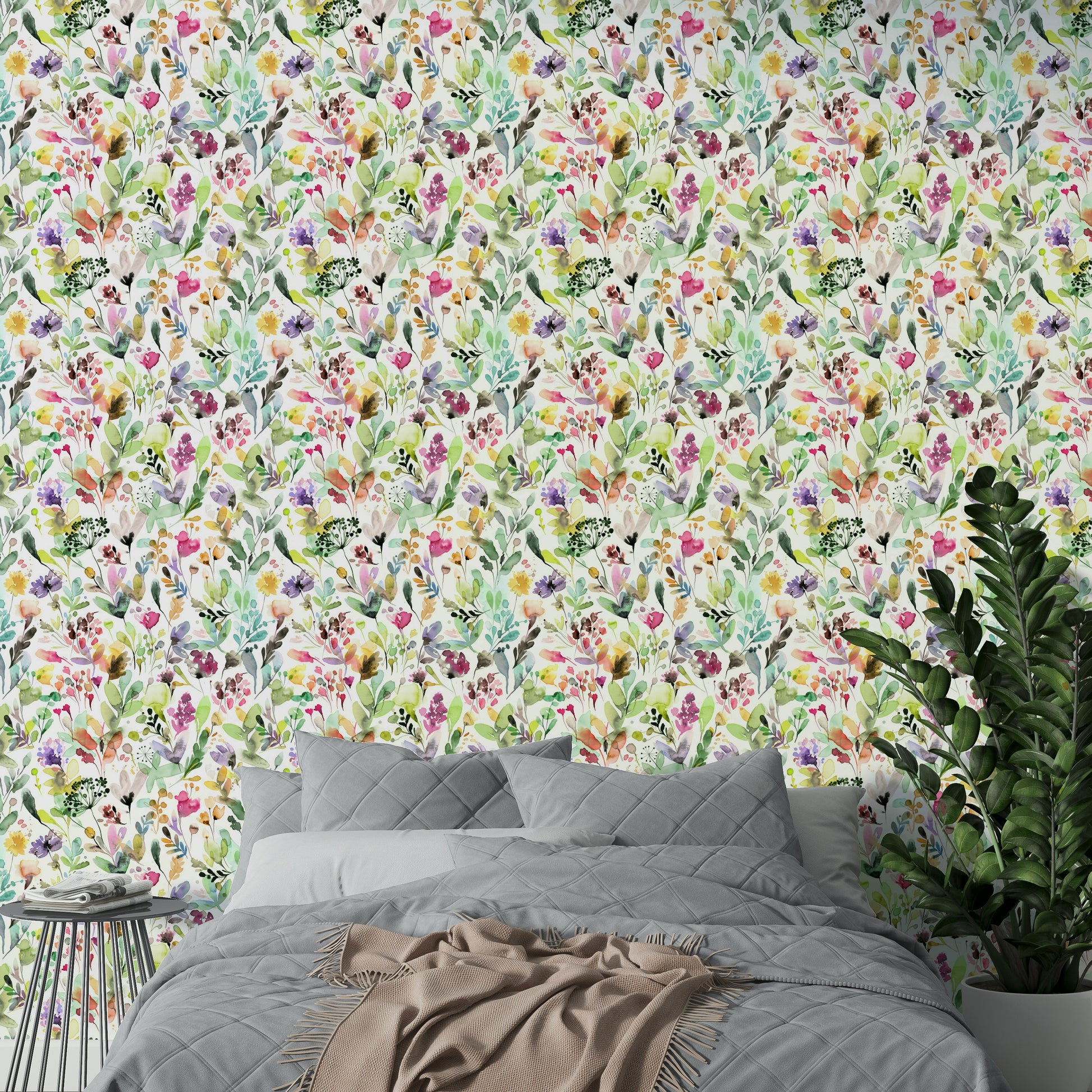 Green nature wallpaper with wild garden plants


