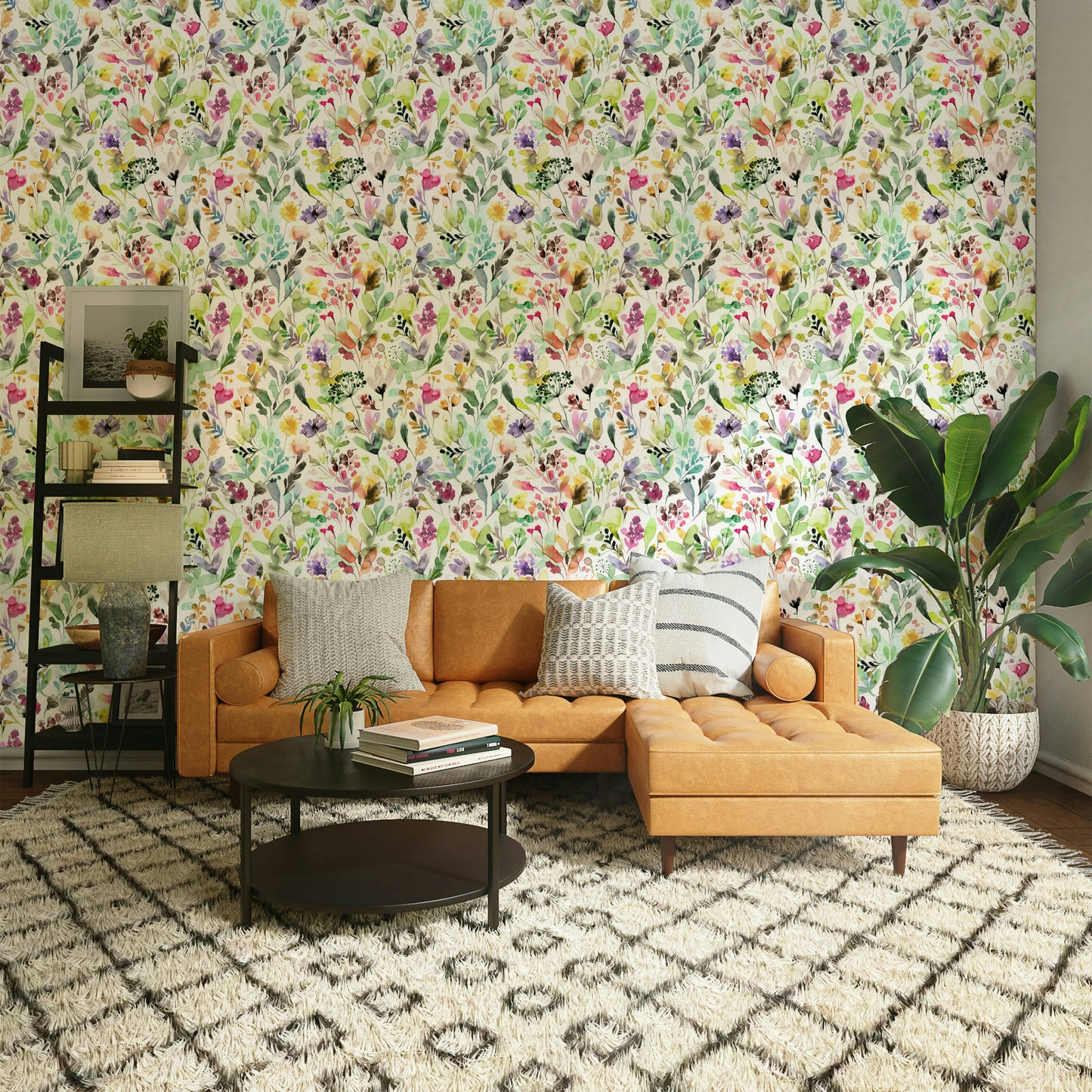 Botanical mural featuring a wild garden in green

