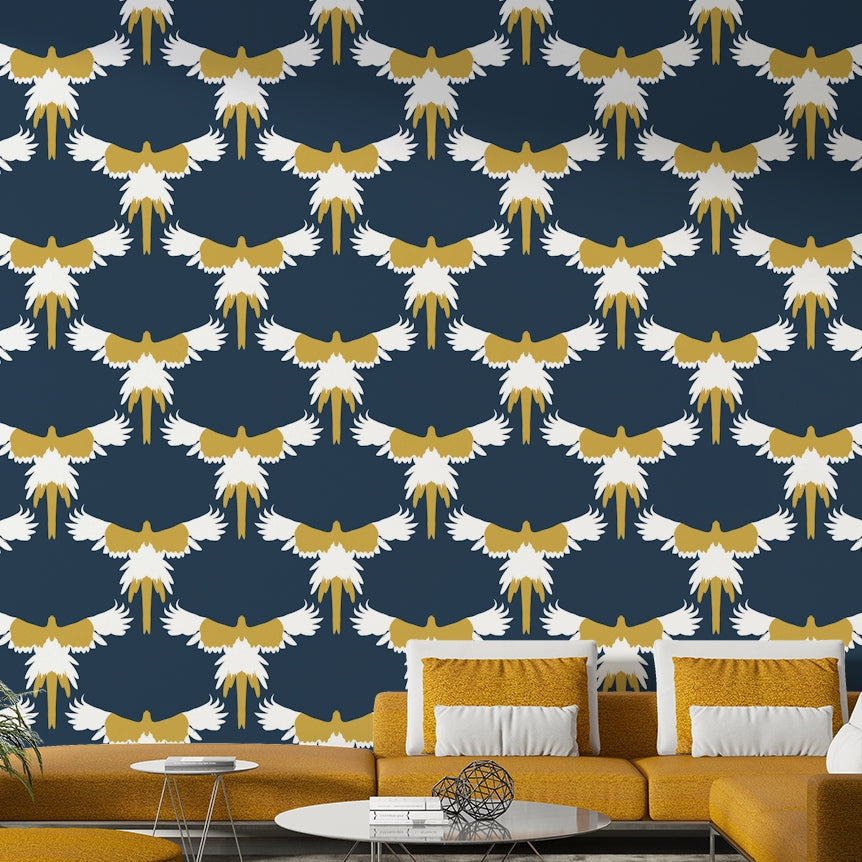 Wildlife mural with flying parrots

