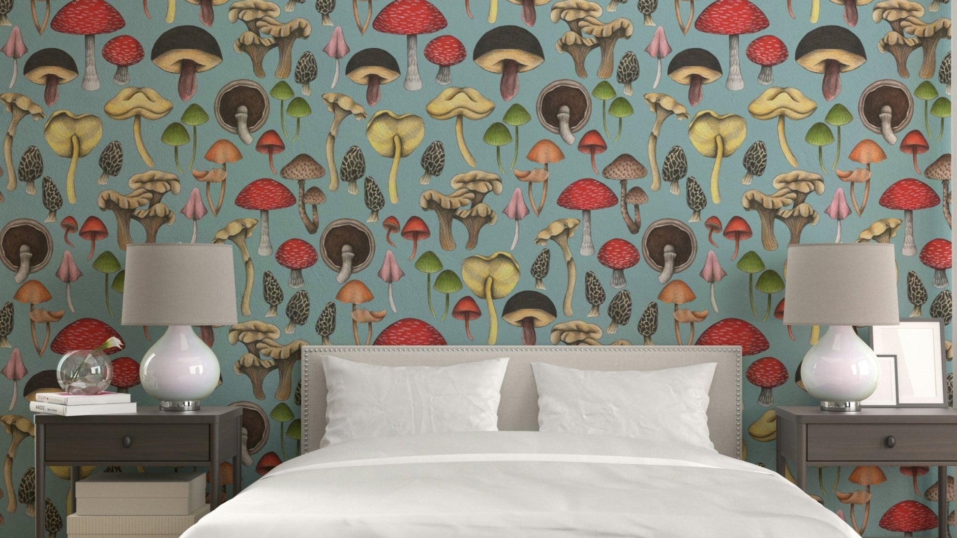 Wild mushrooms fantasy wallpaper design

