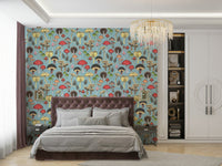 Colorful mushrooms on blue background
