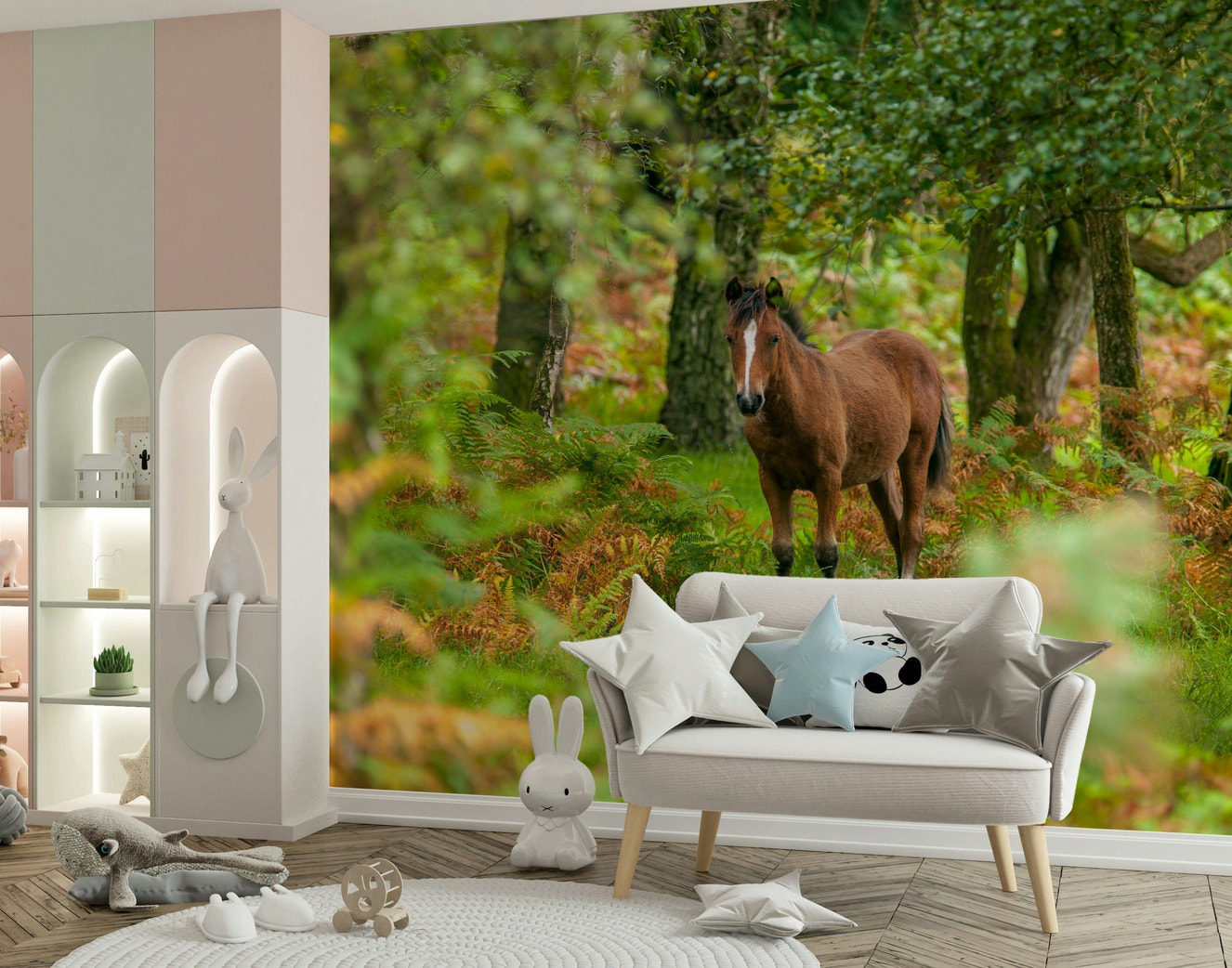 New Forest Nomad wallpaper, chestnut pony in lush green woods.
