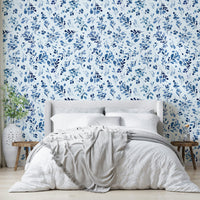 Wild Plants Botanical Nature Relaxing Blue Wallpaper on a chimney breast in a Victorian flat.
