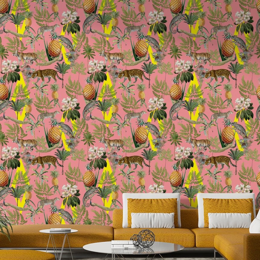 Wildlife wallpaper featuring elephants and giraffes

