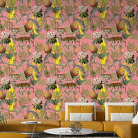 Wildlife wallpaper featuring elephants and giraffes

