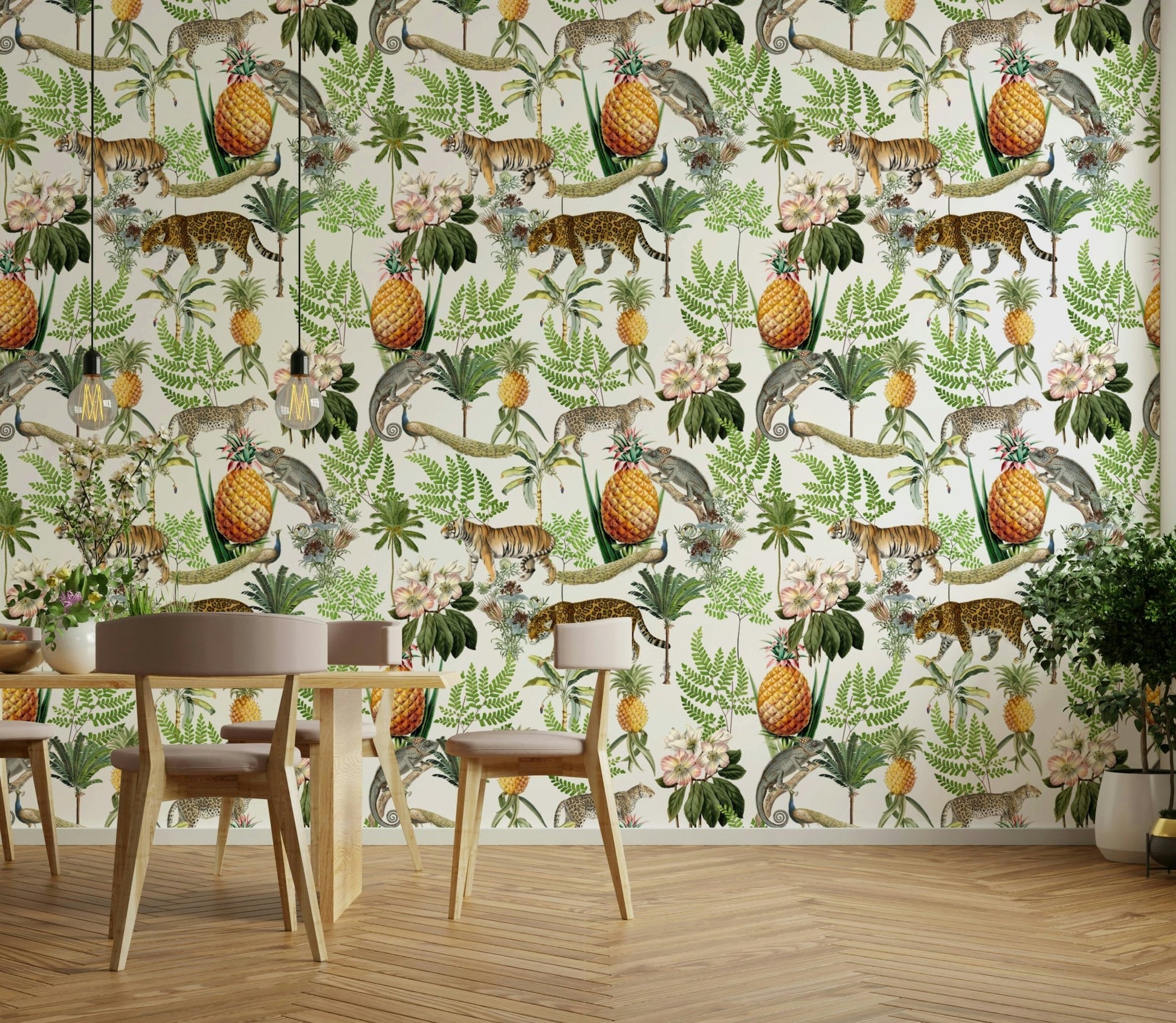 Artistic safari wallpaper with wild creatures

