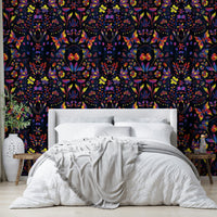 Feature wall with colorful spring garden wallpaper


