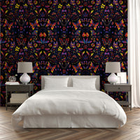 Metallic-accented mural wallpaper with wildflowers

