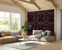 Bold floral wallpaper in spring tones with shimmer

