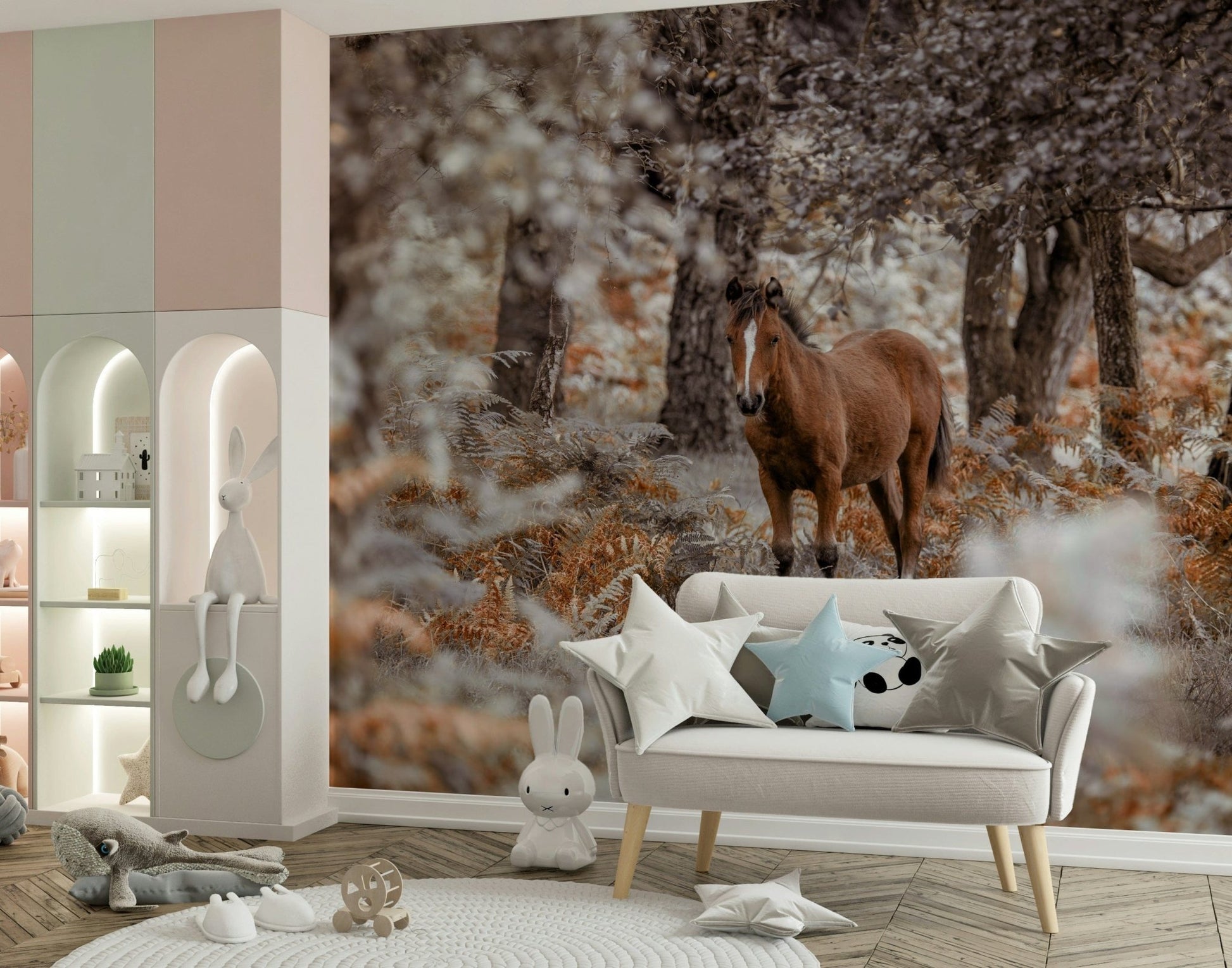 Wild Stallion Wall Mural providing a focused energy for a home gym or workspace.