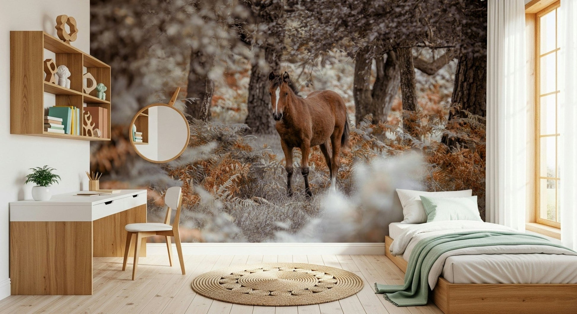 Close up of the detailed mane and realistic textures on the Wild Stallion Wall Mural.