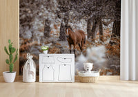 Interior design mockup of a minimalist loft with large scale horse wall art.