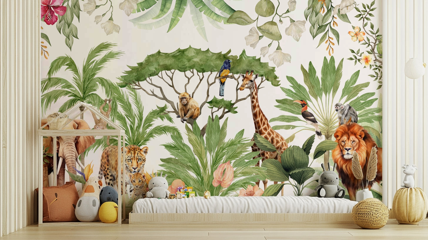 Calming nature-inspired mural wallpaper

