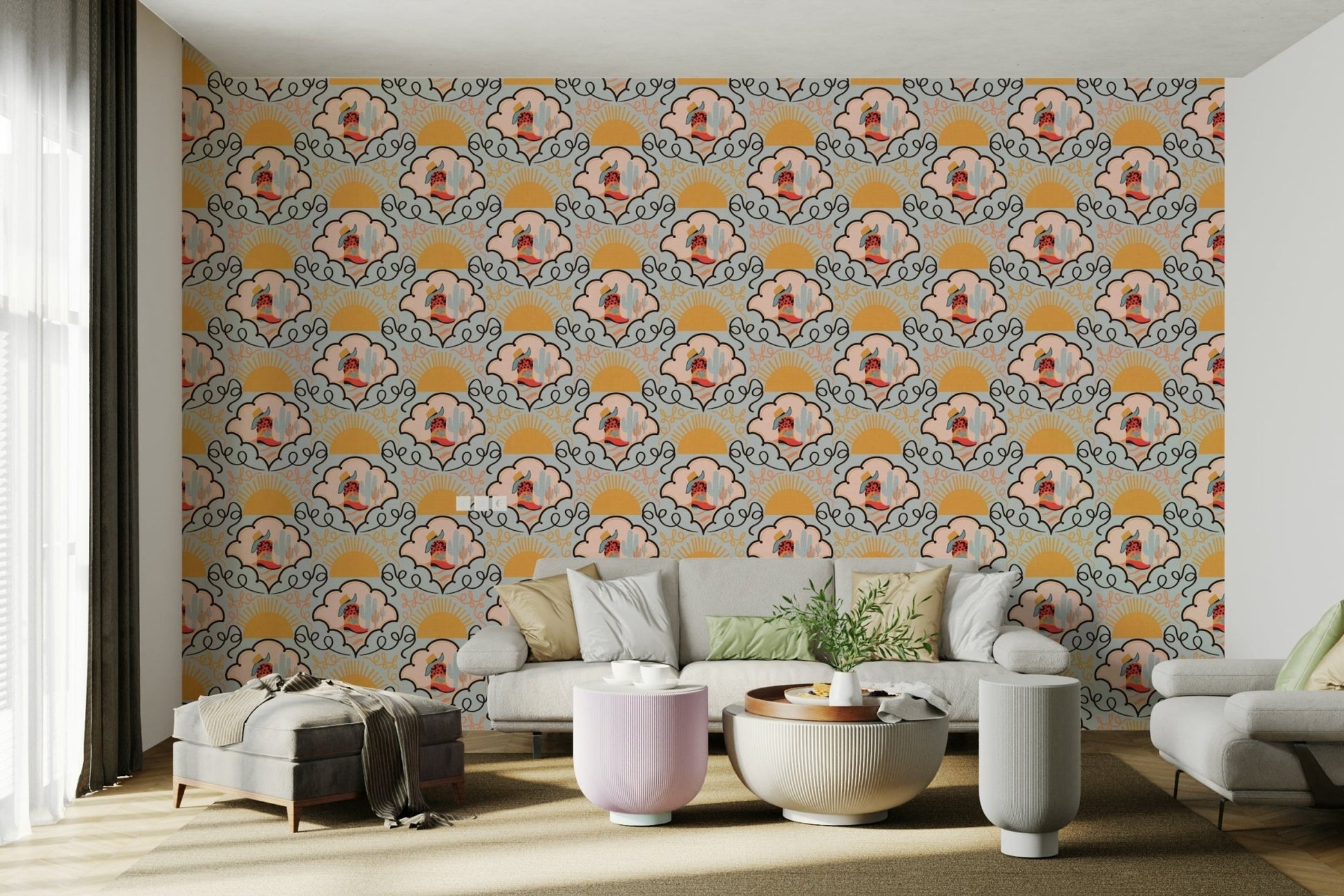 The colors are red, green, and neutral tones.

