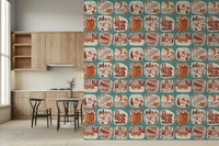 Nature-inspired sketchbook wallpaper mural with forest creatures and botanical sketches.