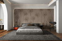 The design features delicate blooming flowers and slender leaves.

