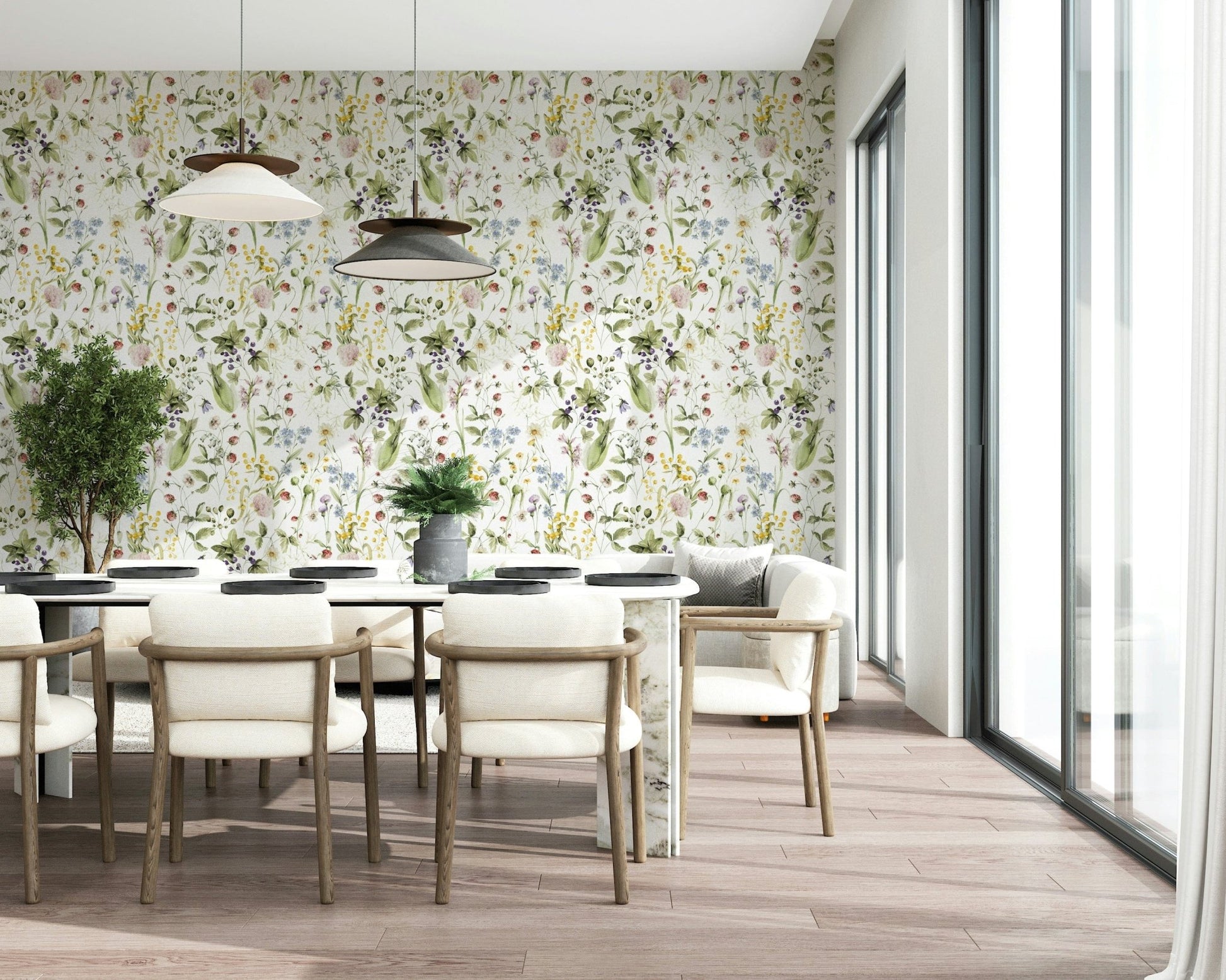 Lush Wildflower Dreams wall covering pink flower clusters.