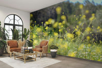 Features wildflowers depicted with a gentle, hazy effect.
