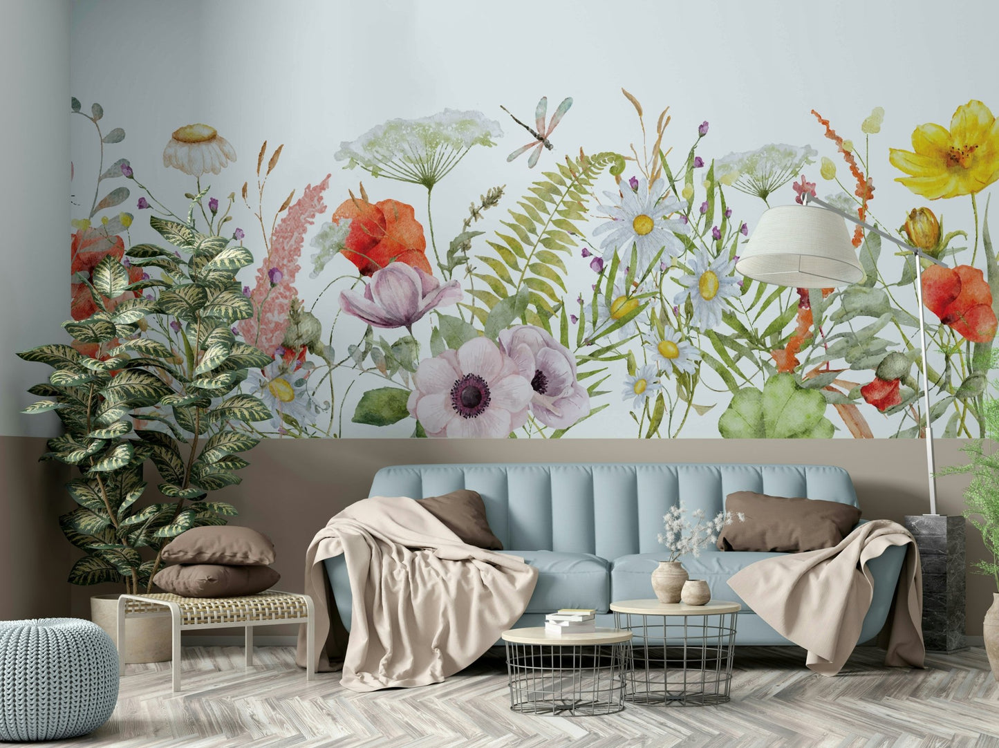 Field abundant with various flower types.

