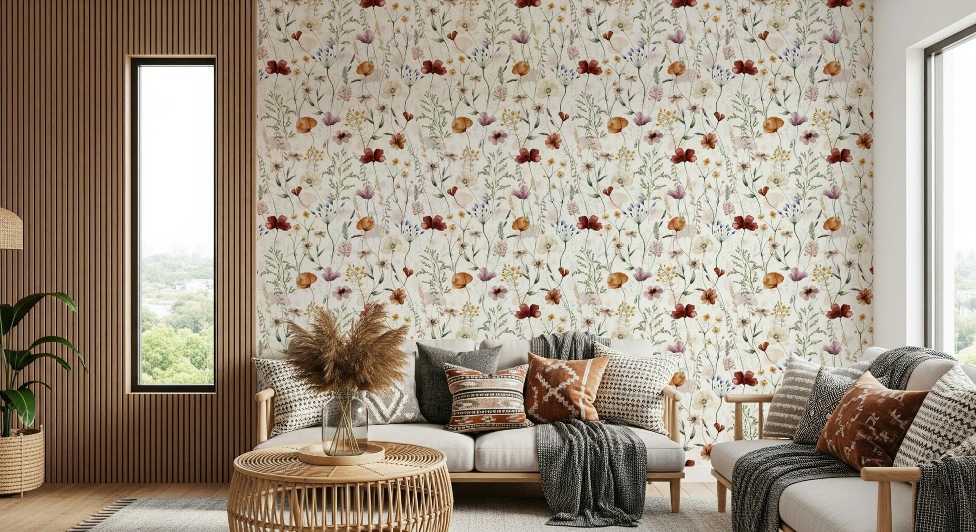 Meadow grass wallpaper Wildflower Hues bohemian dwelling tapestry.