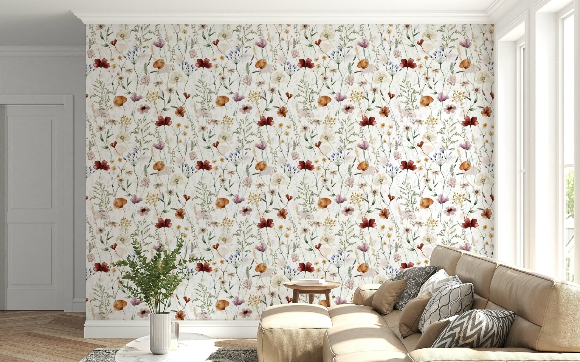 Shabby chic aesthetic Wildflower Hues mural artistic wall art.