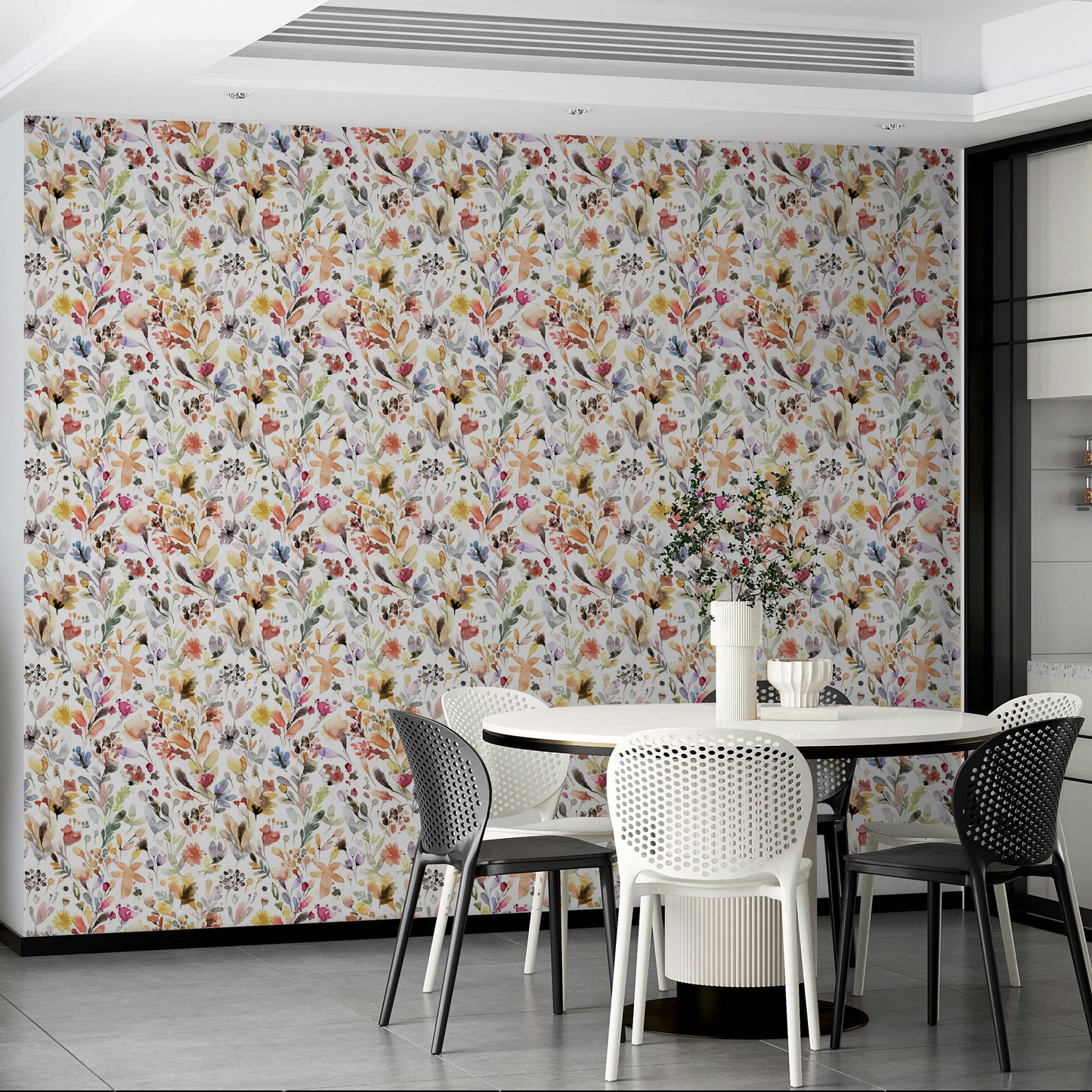 Wildflowers in ink on neutral wallpaper background

