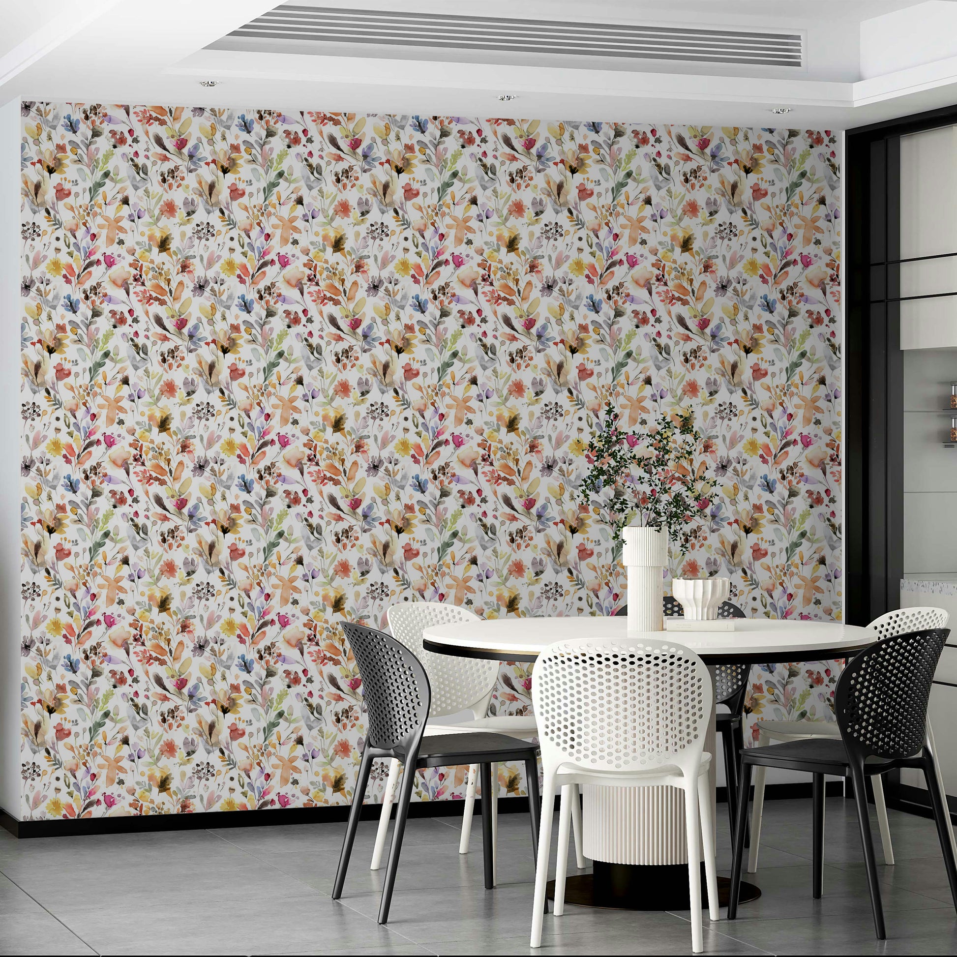 Wildflowers in ink on neutral wallpaper background

