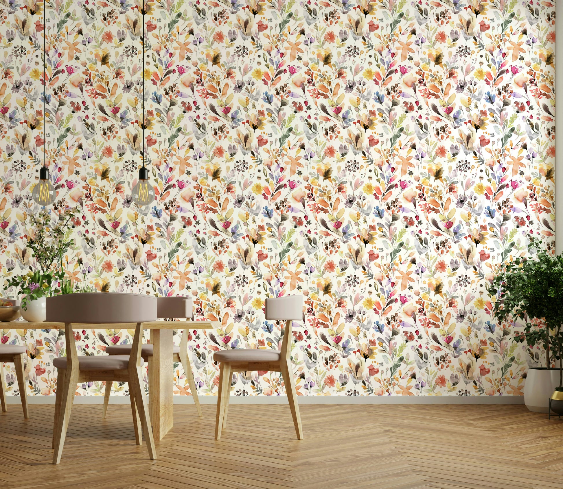 Artistic ink-style wallpaper with nature florals

