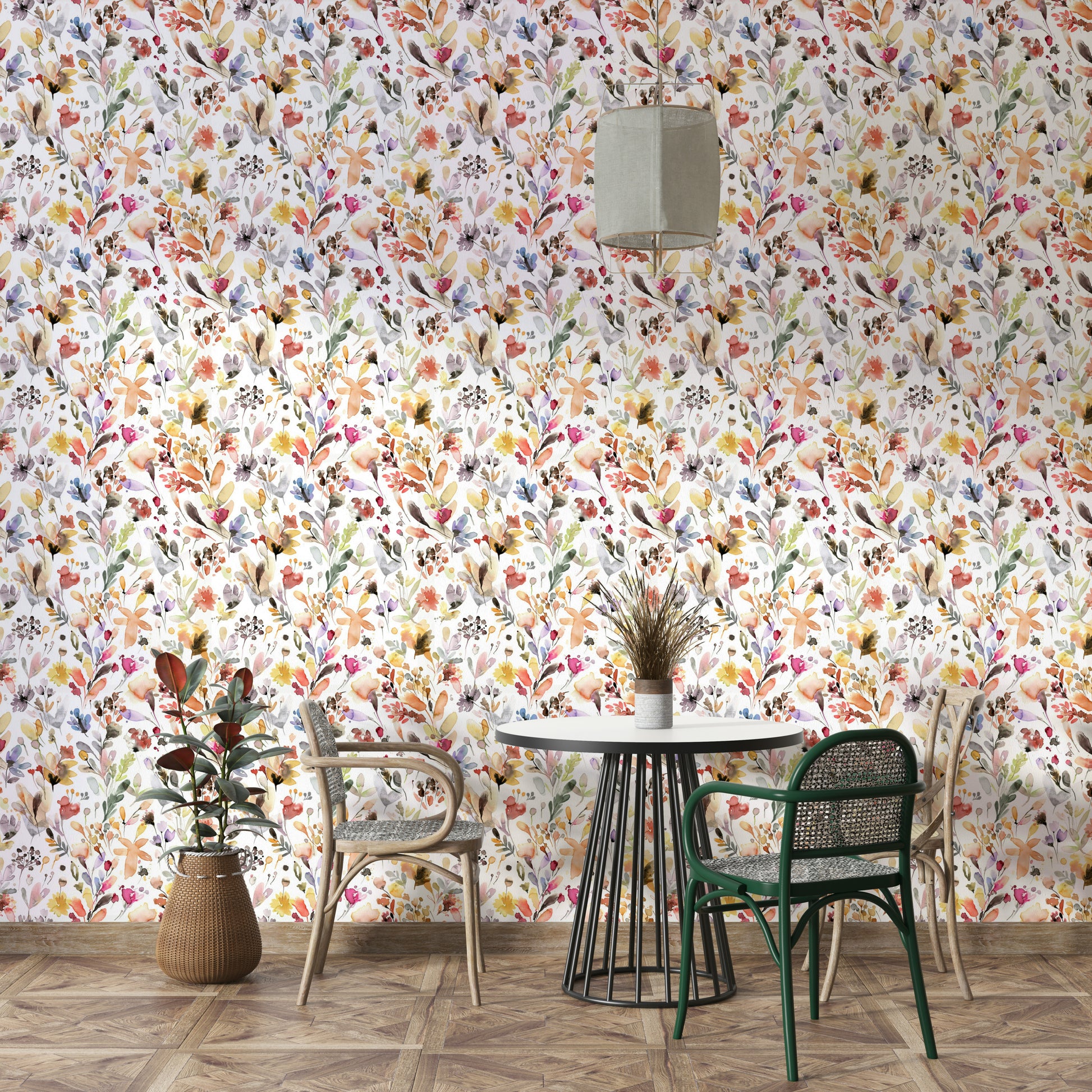 Nature wallpaper featuring wild flowers in ink style

