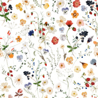 Peaceful Wildflower scene whimsical floral paper meadow wallpaper.