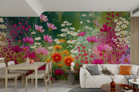 wildflower meadow watercolor wall mural

