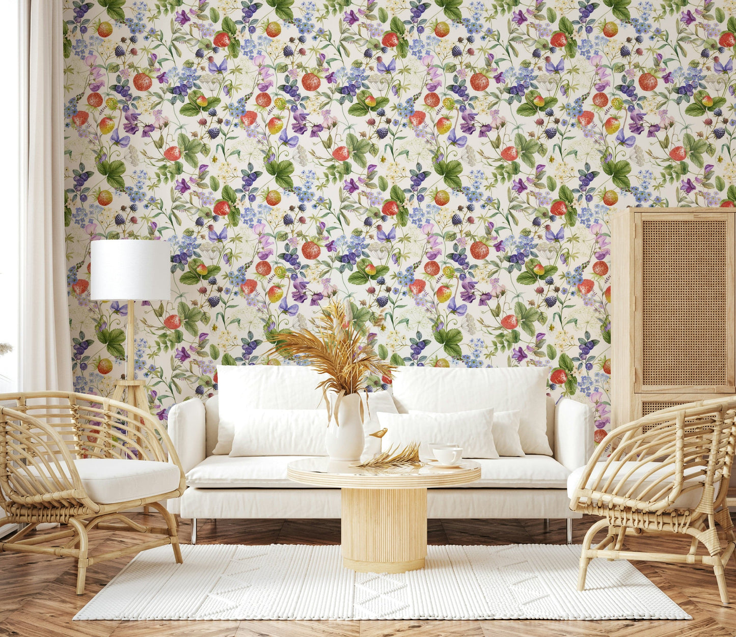 Strawberry blueberry vine Wildflower Patch accent wall