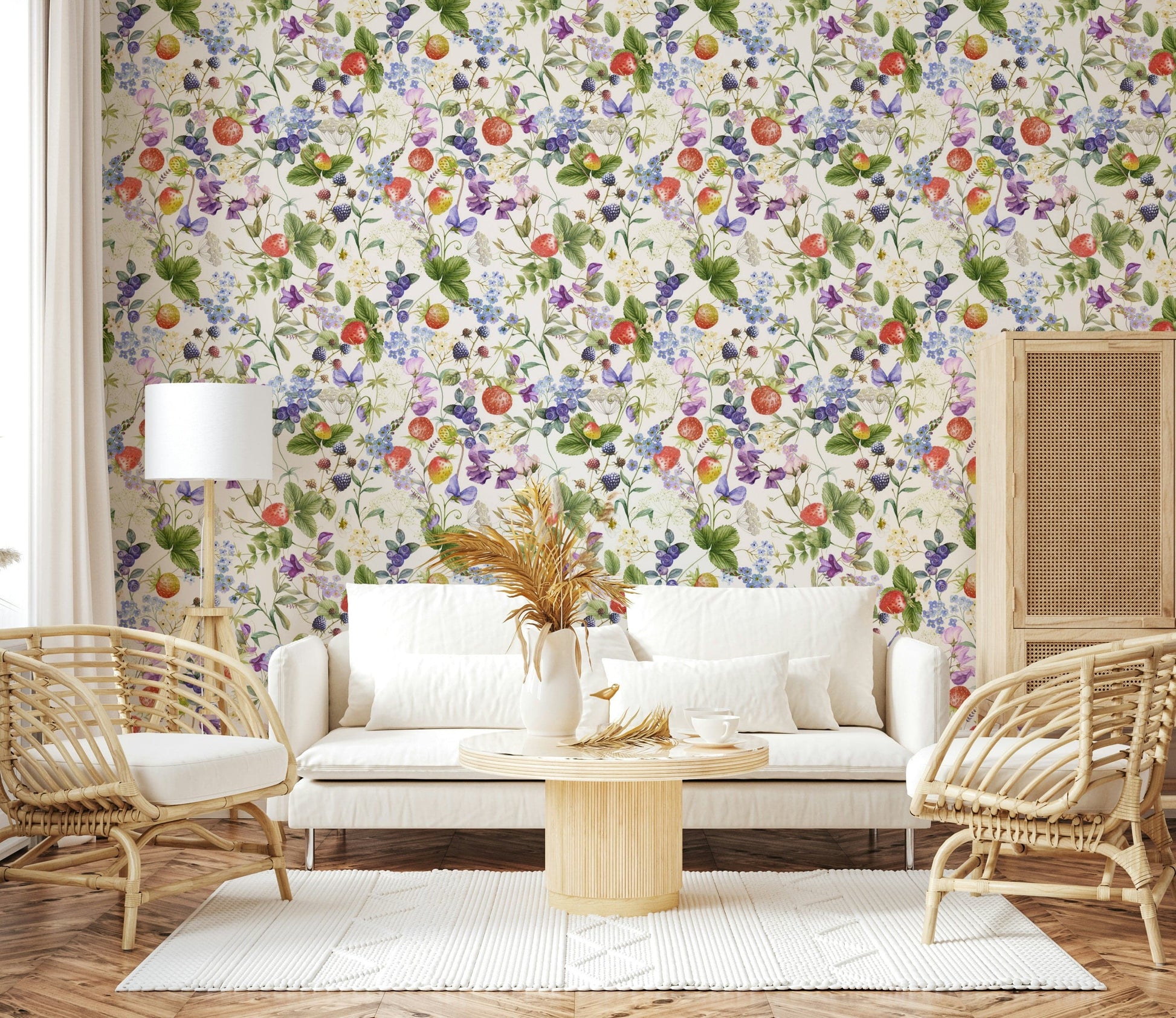 Strawberry blueberry vine Wildflower Patch accent wall