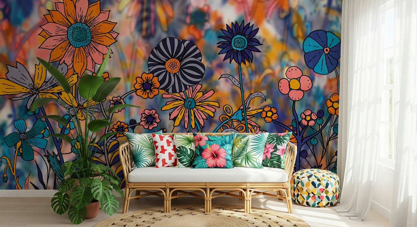Vibrant Wildflower Wonderland Wall Mural