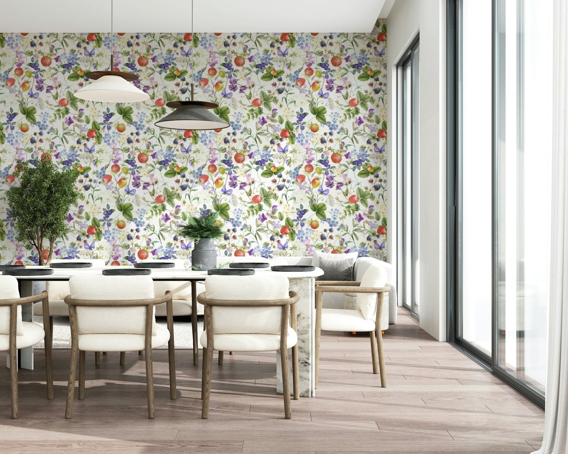 Wildflower Patch wall mural berries botanical pattern