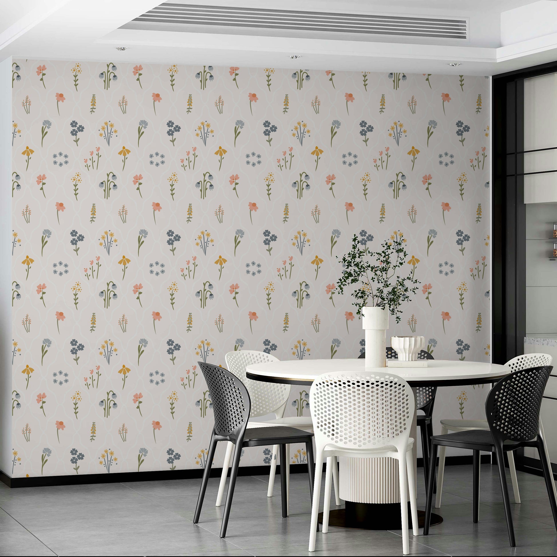 Hand-drawn floral wallpaper for nursery

