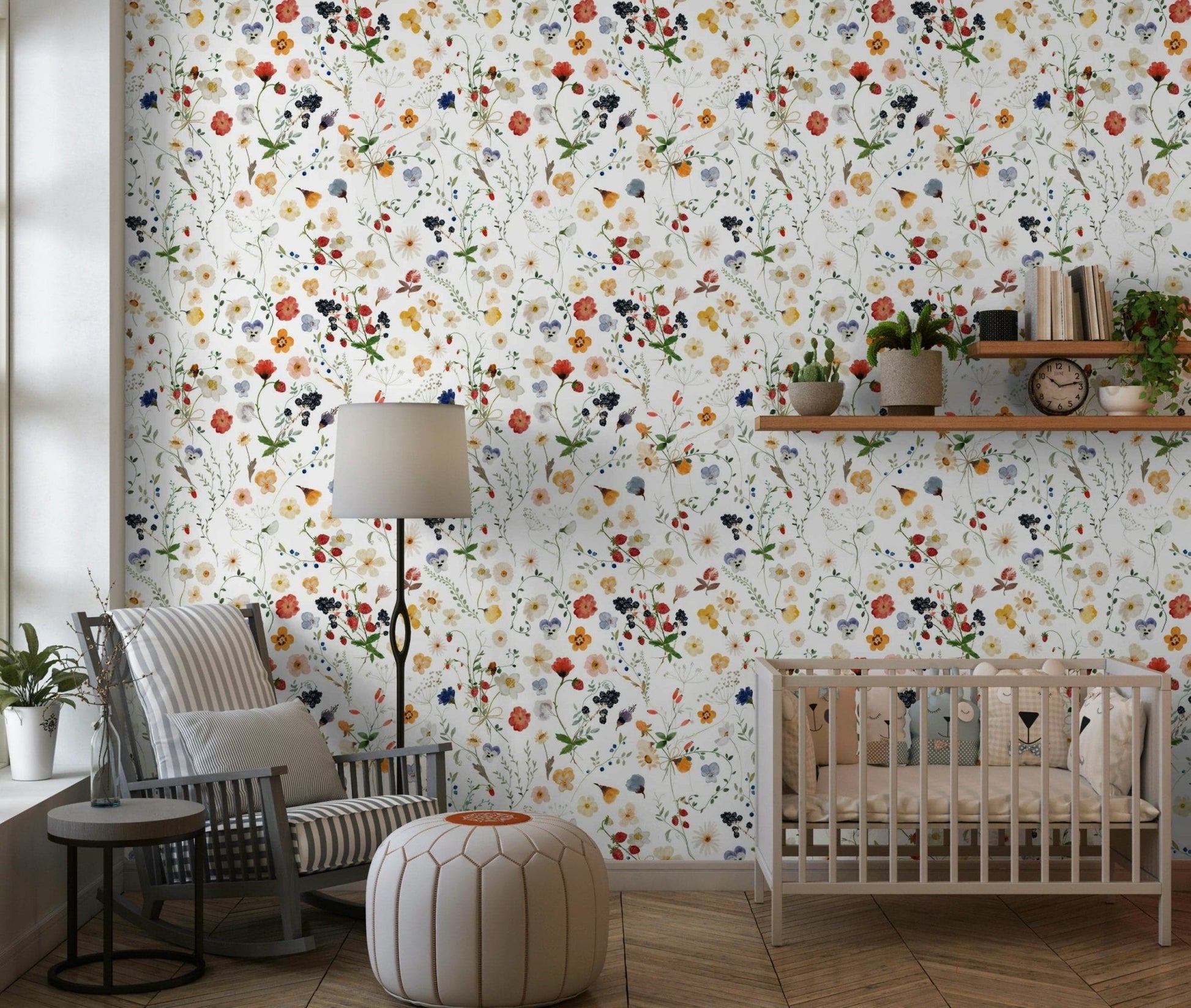 Meadow design pretty blooms wild berries Whimsy decor.