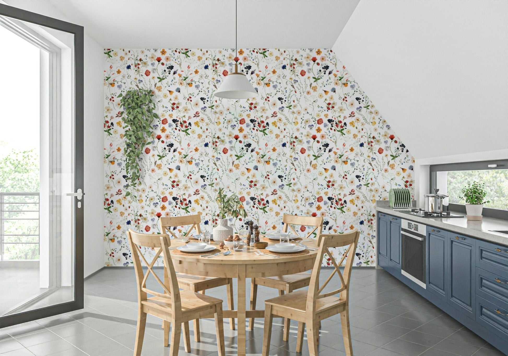 Pastel Whimsy Meadow flowers elegant mural nature design.