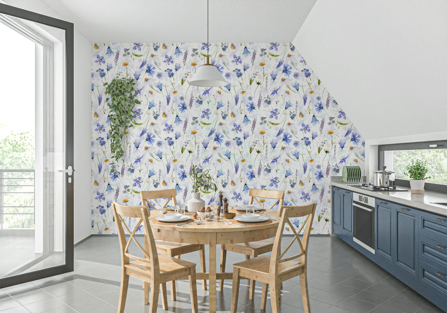 Watercolor wildflowers peel and stick wallpaper design