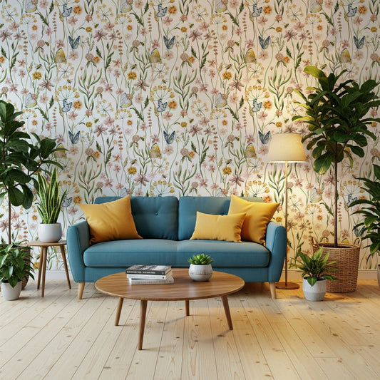 Wall mural Wildflower Whispers, soft watercolor design, nature inspired.