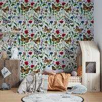 Gentle wildflower and butterfly wallpaper for serene spaces

