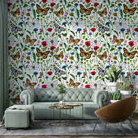 Fresh nature-inspired wallpaper with butterflies and blooms

