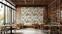 Floral and butterfly print wallpaper with vibrant flowers

