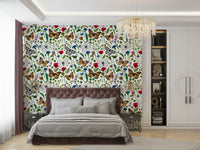 Delicate wildflowers and butterfly wallpaper design

