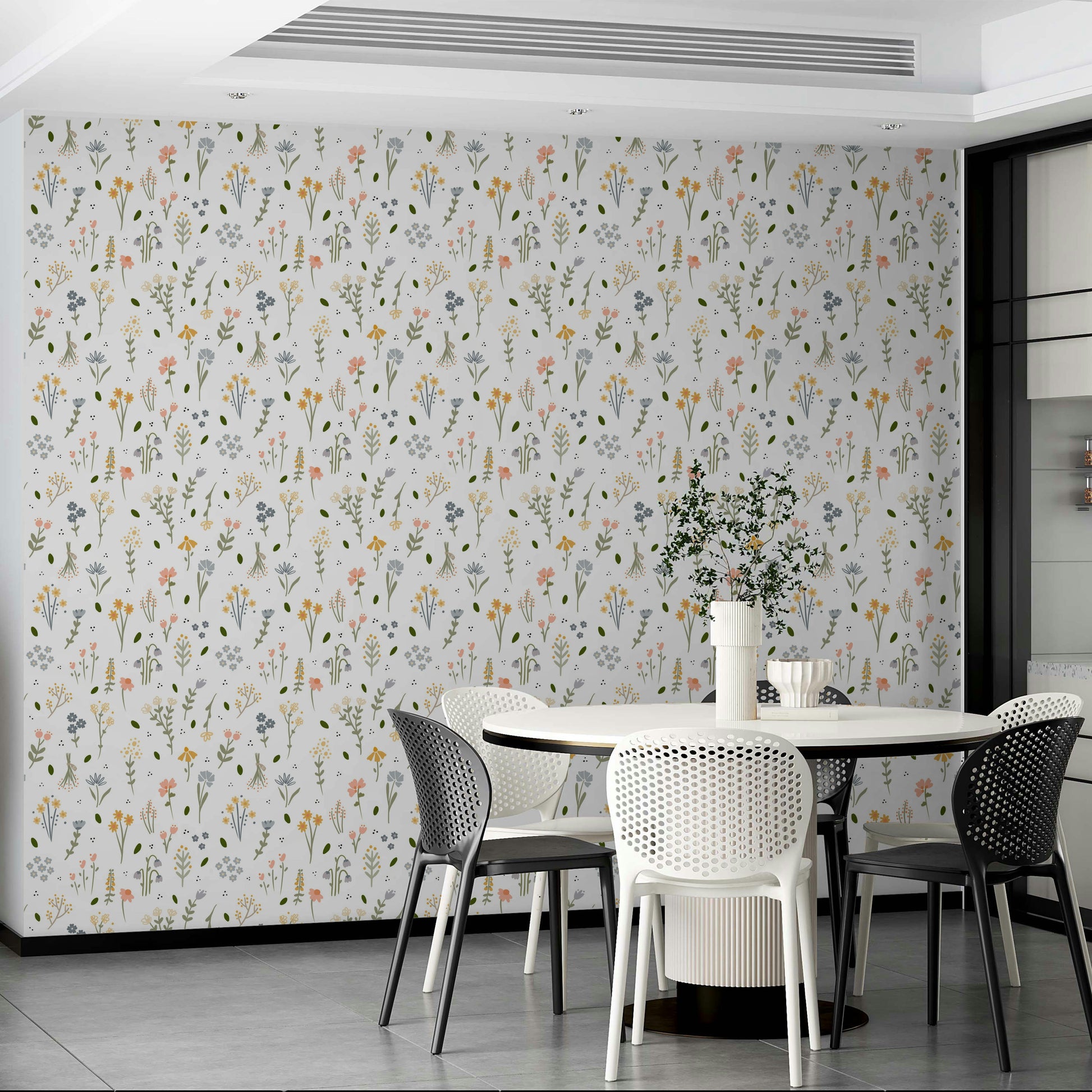 Light floral print wall mural for bedroom

