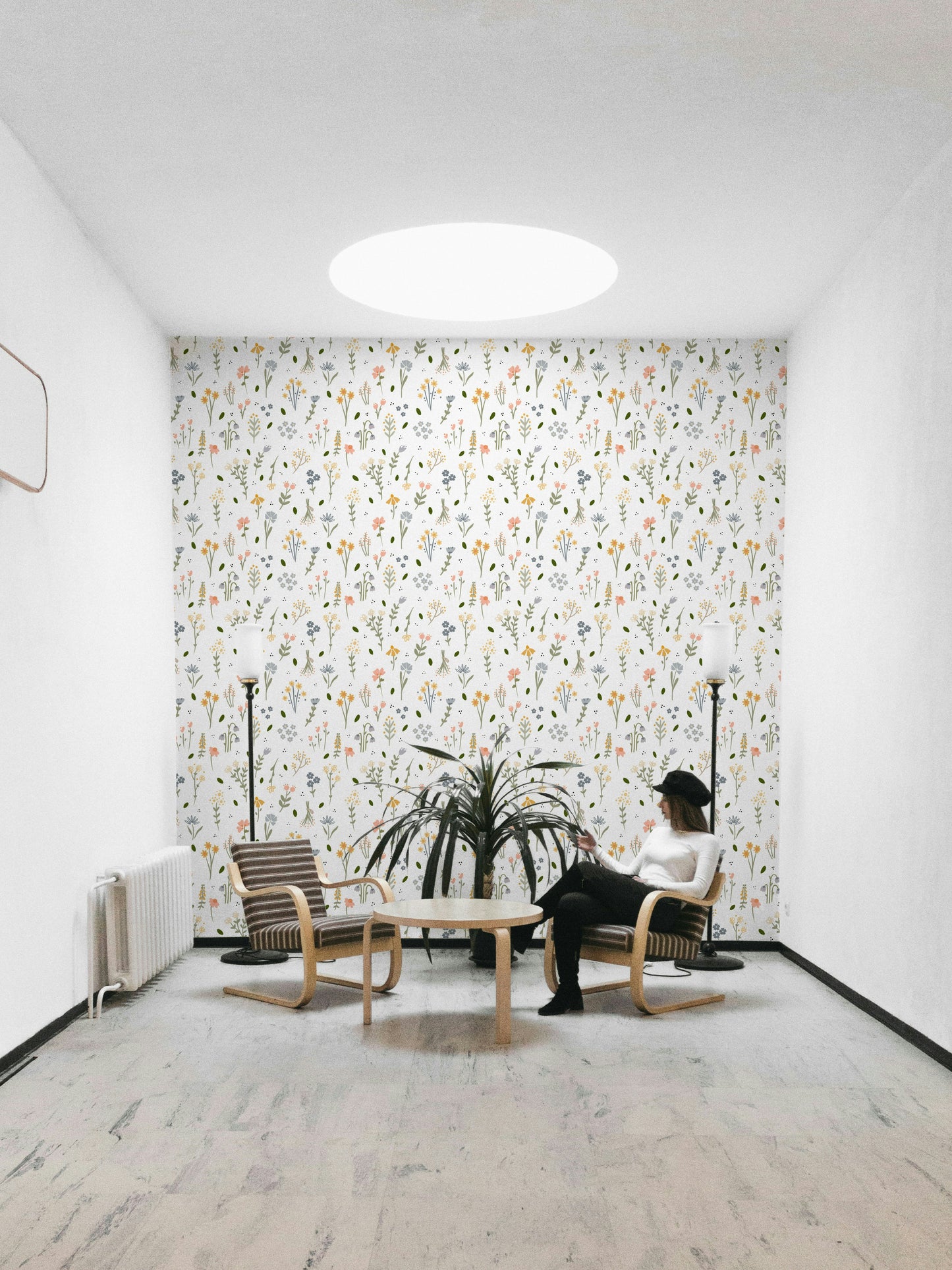 Whimsical flower wall wallpaper design

