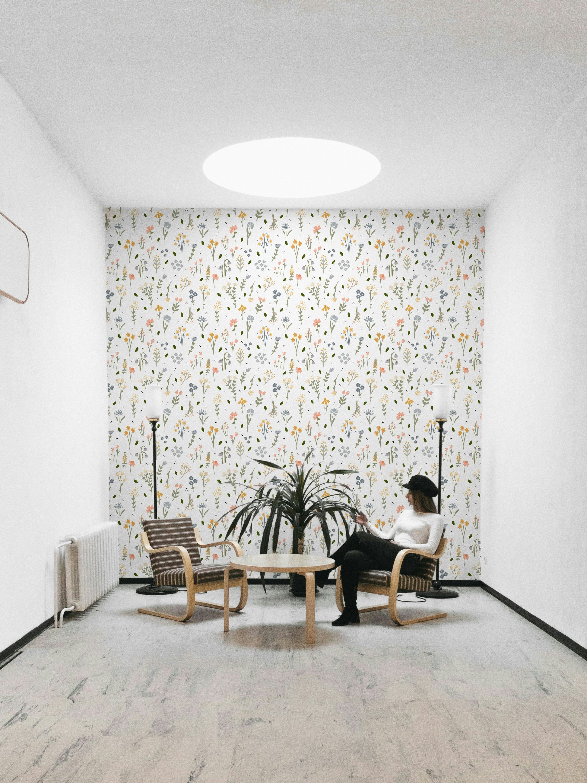 Whimsical flower wall wallpaper design

