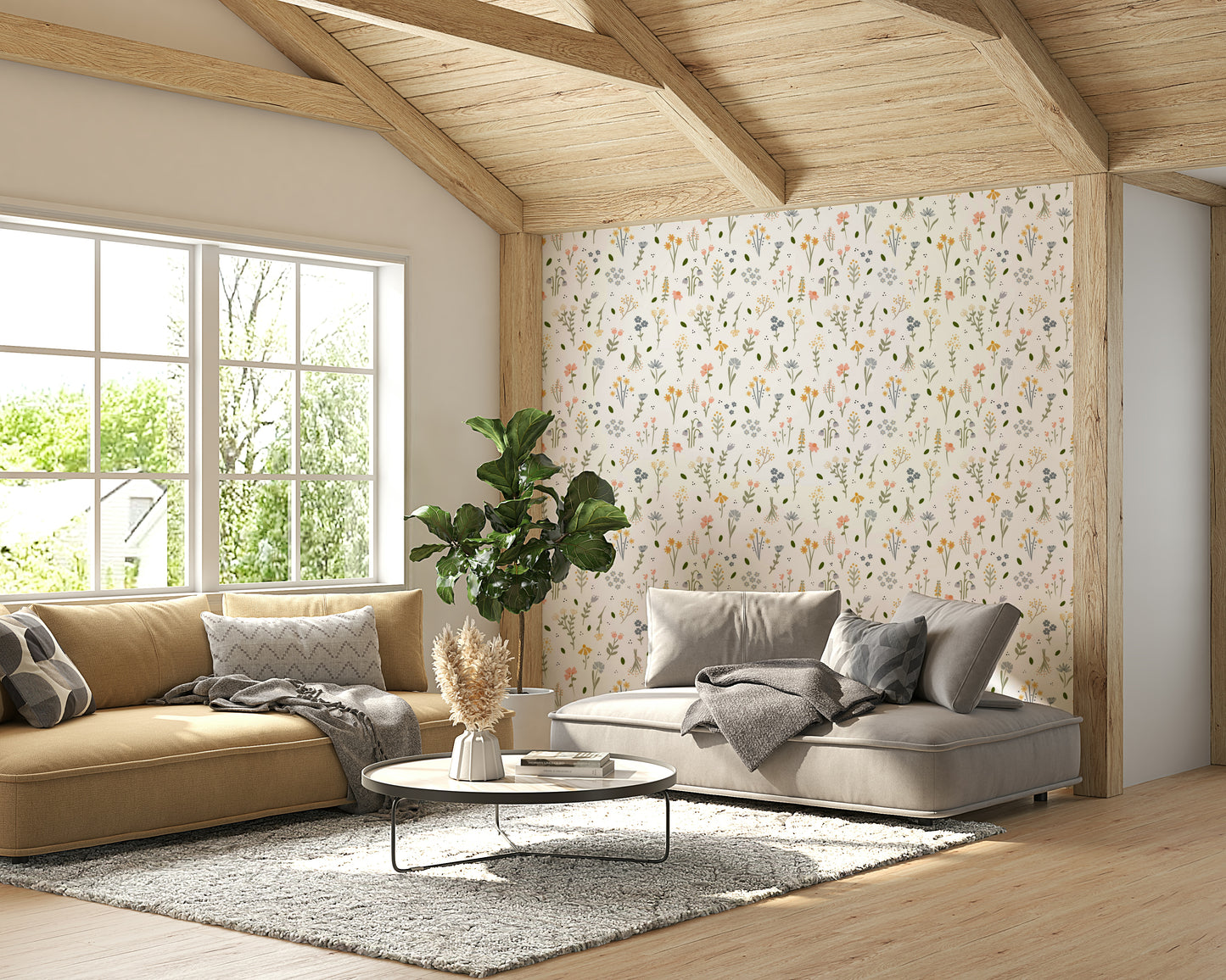 Minimal wildflowers wallpaper for nursery

