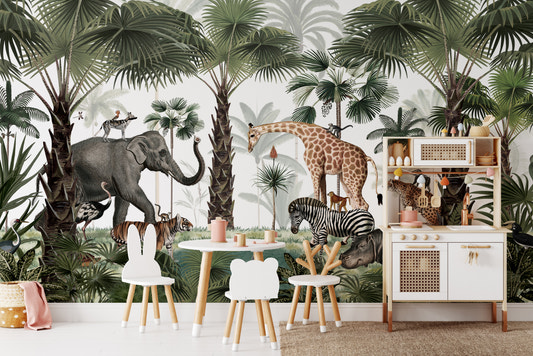 Wildlife Animal Kingdom Wallpaper Mural featuring vibrant animals, lush landscapes, and detailed nature scenes, perfect for enhancing any home or office decor